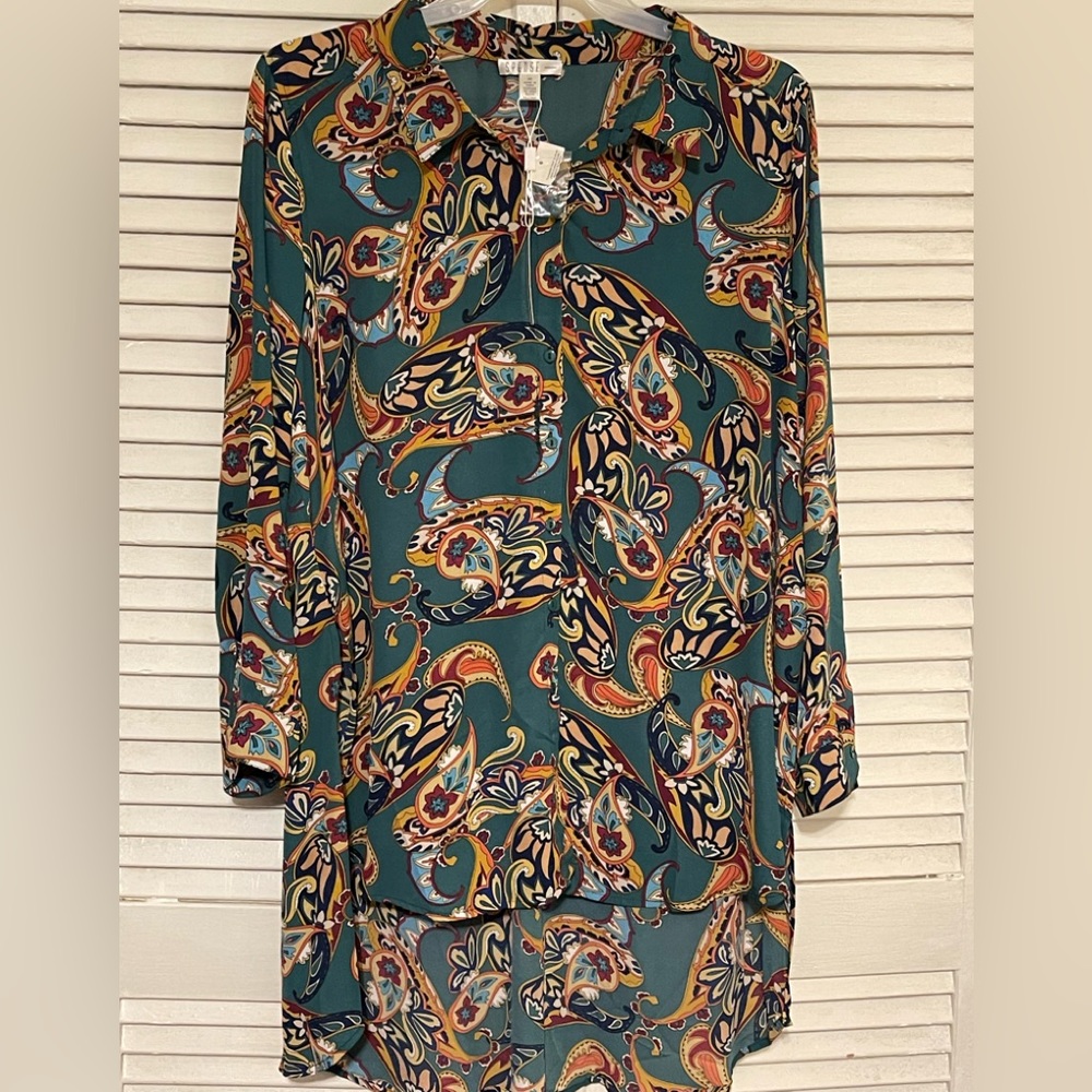 Spense 3x multi color green long sleeve, long blouse NWT